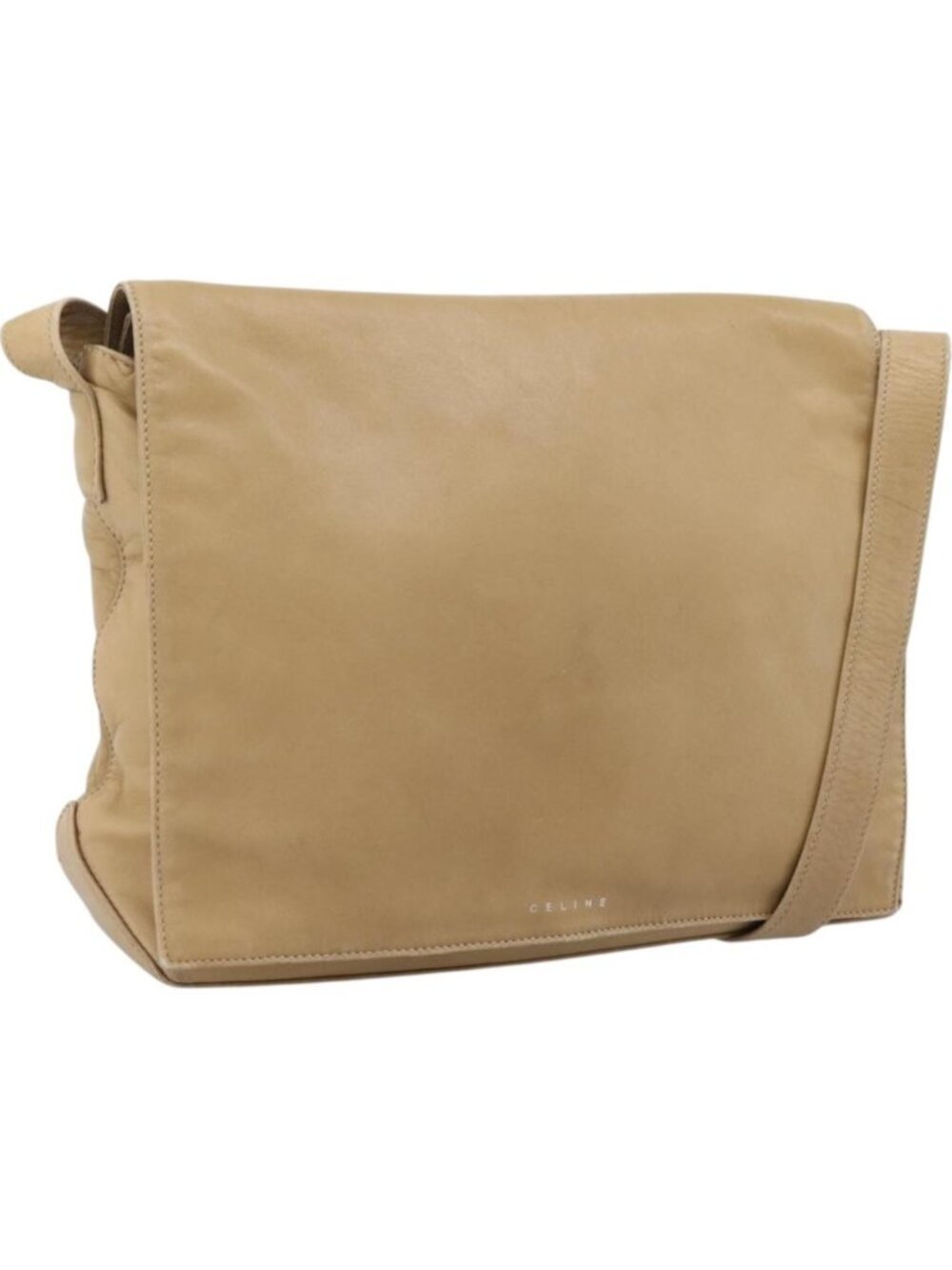 CELINE Shoulder Bag Leather Beige Silver